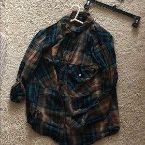 Snap front plaid shirt with roll sleeve detail